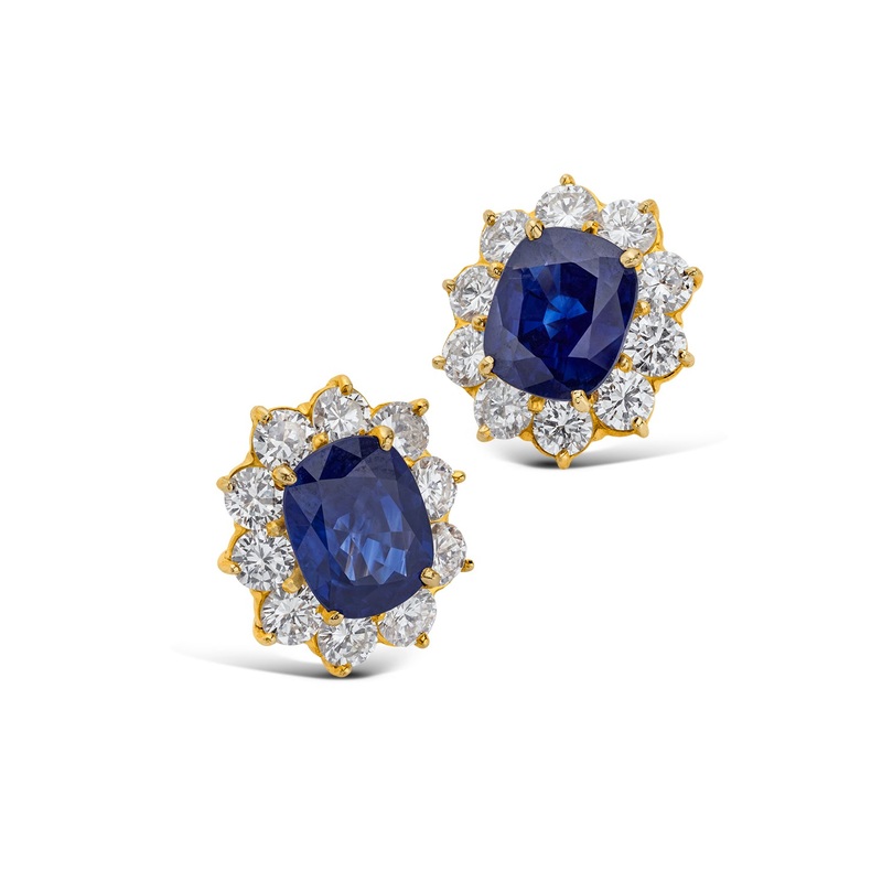 18K Sapphire Diamond Earrings (GIA)