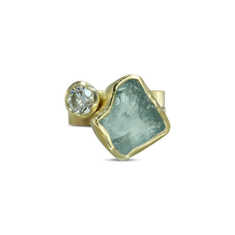 Aquamarine Chunk Diamond Stacking Ring Set