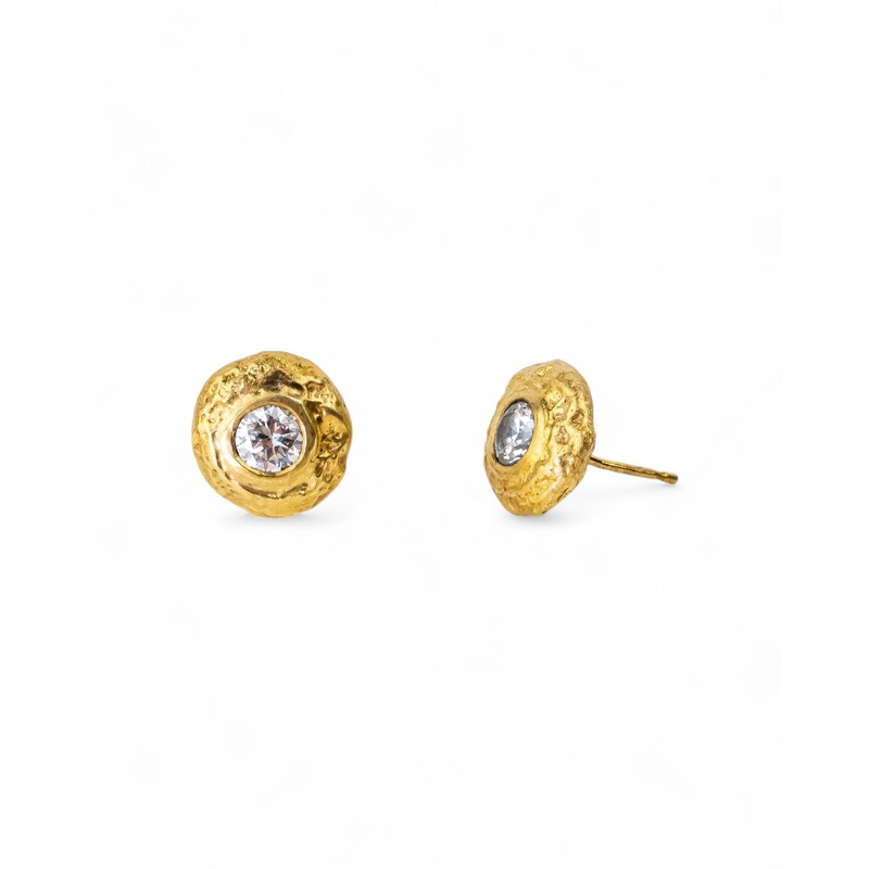 Nugget 9ct Gold Diamond Stud Earrings (Large)