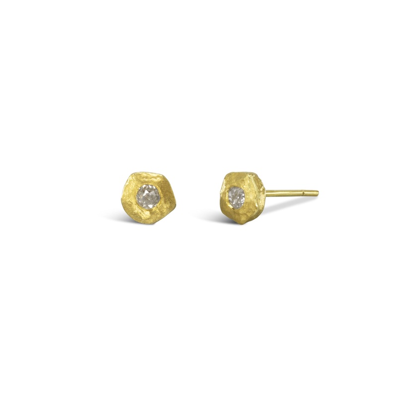 Nugget Yellow Gold Diamond Stud Earrings (6mm)