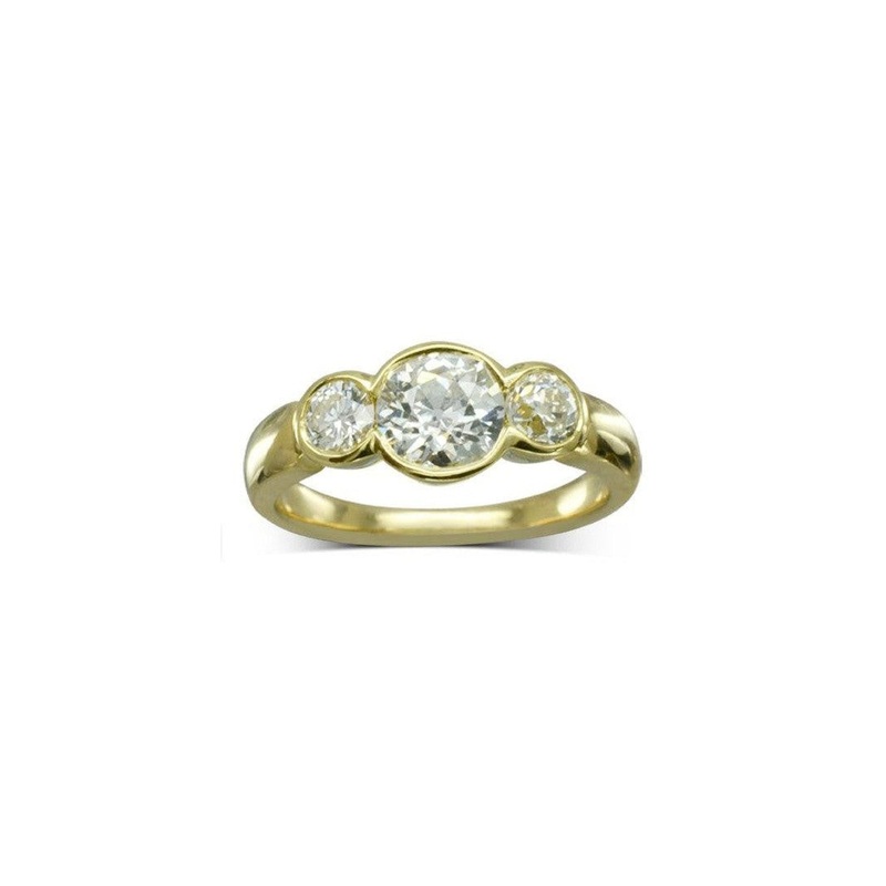 Old Cut Diamond Yellow Gold Trilogy Ring