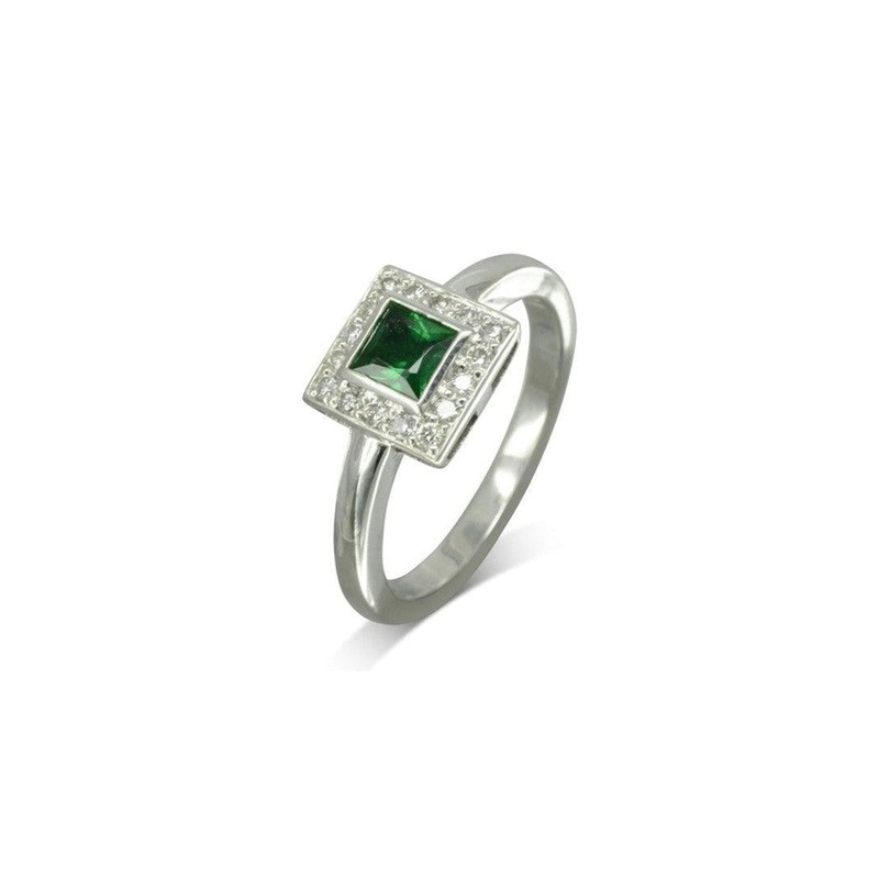 Princess Cut Emerald and Diamond Cluster Ring