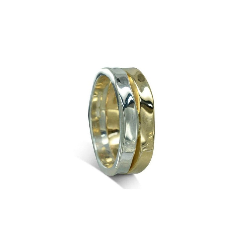 Side Hammered Two Colour Gold Wedding Ring