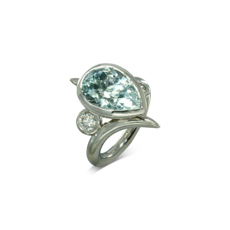 Spiky Pear Shaped Aquamarine Engagement Ring
