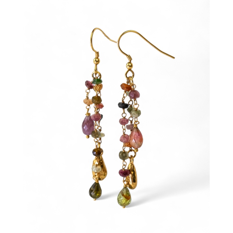 Tourmaline Tassel Beaded Earrings
