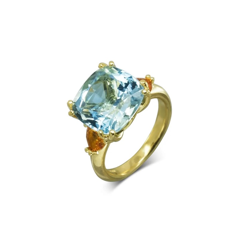 Aquamarine and Orange Sapphire Dress Ring
