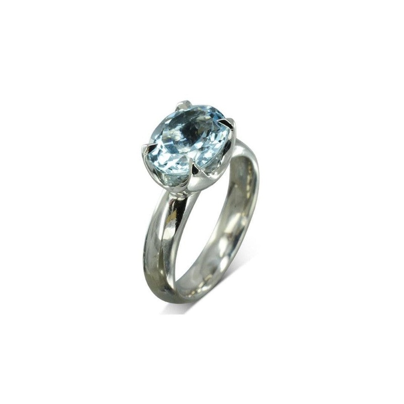 Claw Set Aquamarine White Gold Ring