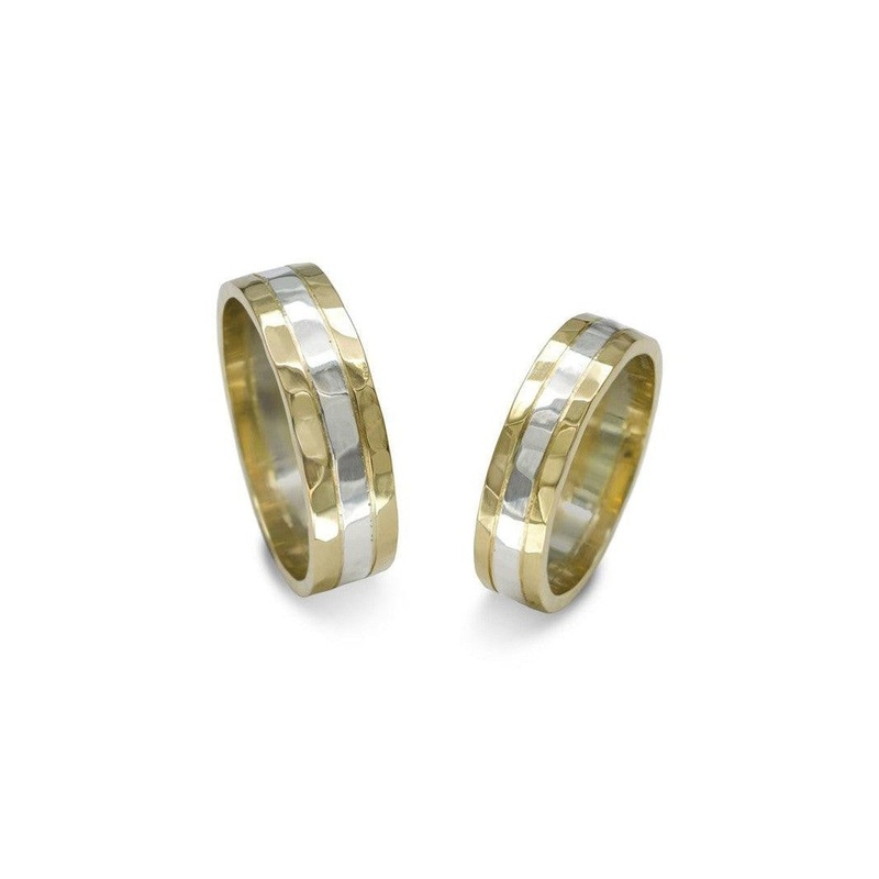 Hammered Two Tone Wedding Rings