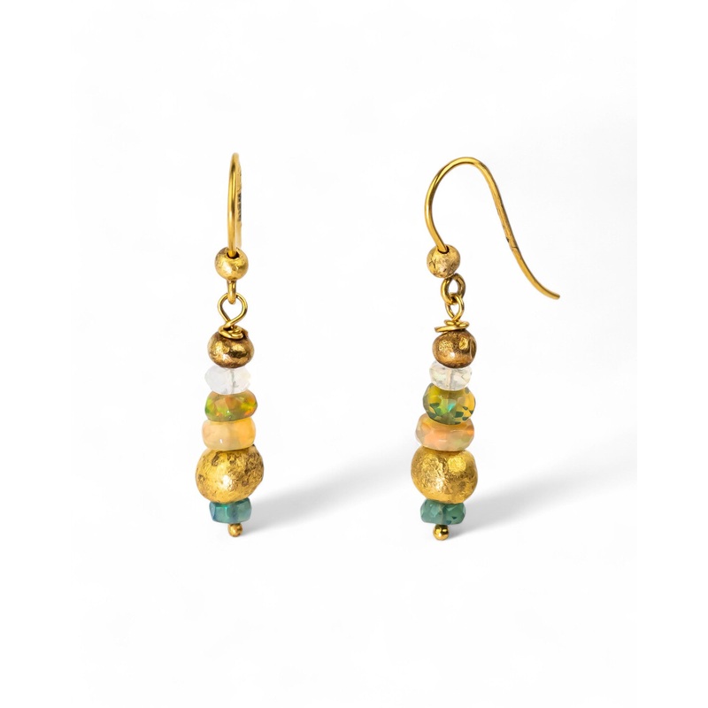 Nugget Opal and Gold Dangly Earrings