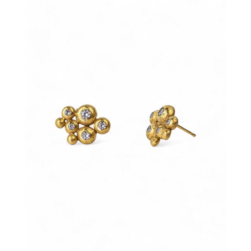 Nugget Yellow Gold Multi Diamond Stud Earrings