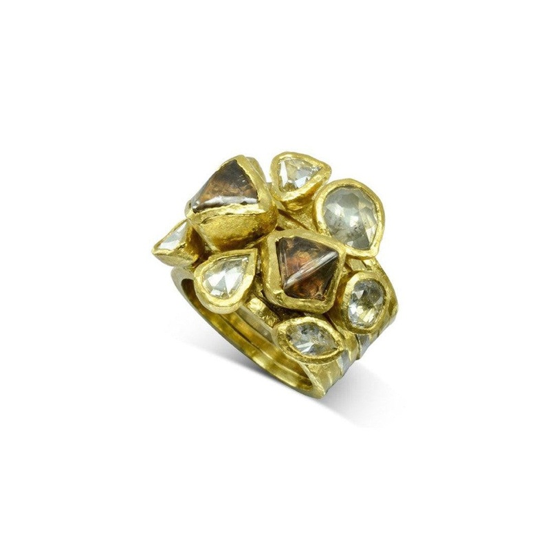 Rocky Rough Diamond Yellow Gold Stacking Ring Set