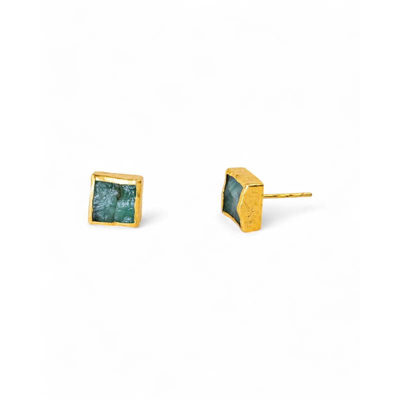Rough Emerald Square Stud Earrings