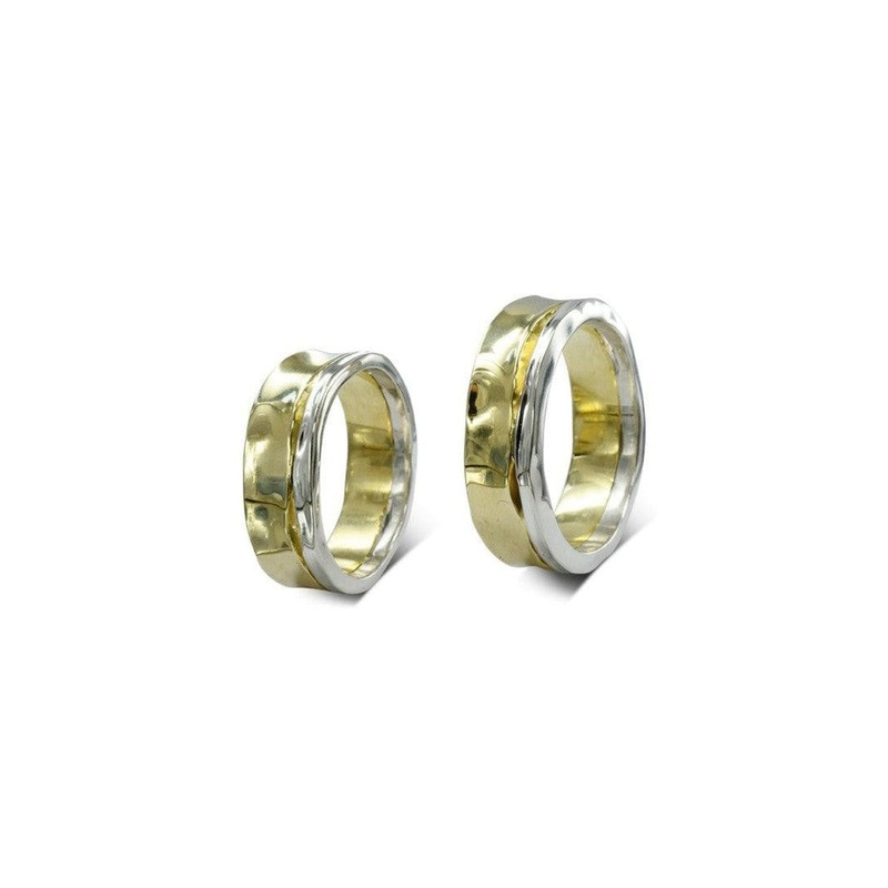 Side Hammered Two Colour Gold Wedding Rings (7mm)