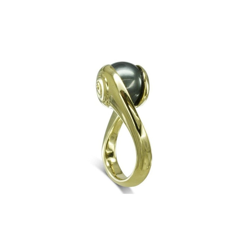 Suspended Tahitian Pearl Yellow Gold Ring