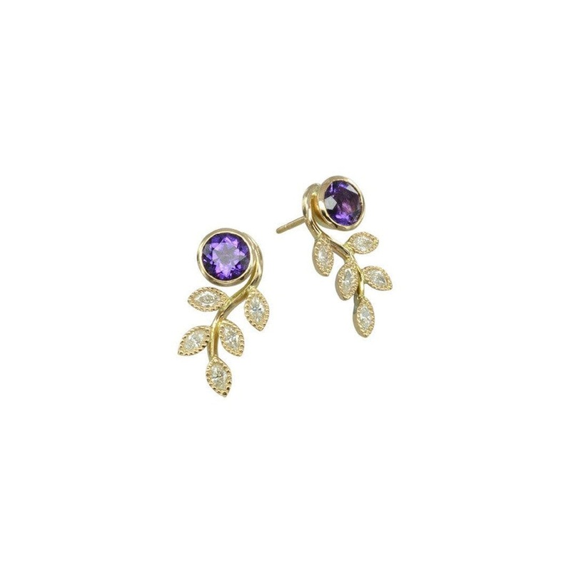 Vintage Leaf Amethyst Earrings