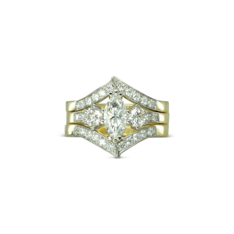 Vintage Marquise Cut Diamond Engagement Wedding Ring Set