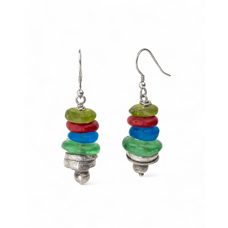 African Recycled Glass Bead Drop Earrings