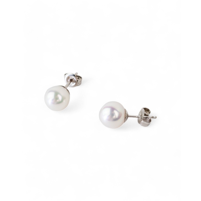 Akoya Pearl White Gold Stud Earrings