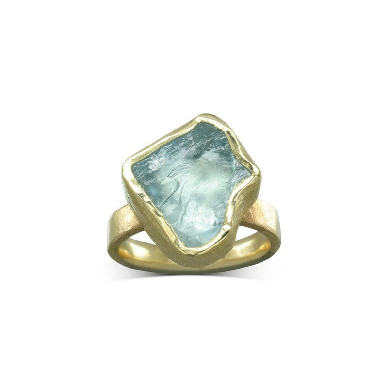 Aquamarine Chunk Yellow Gold Dress Ring