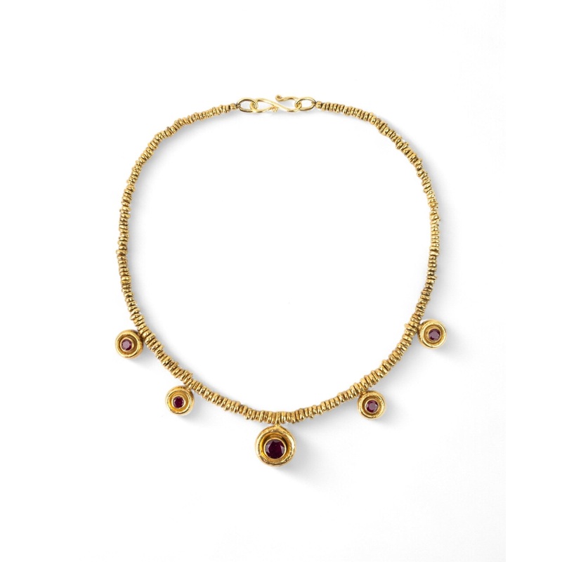 Hammered Disc Ruby Necklace
