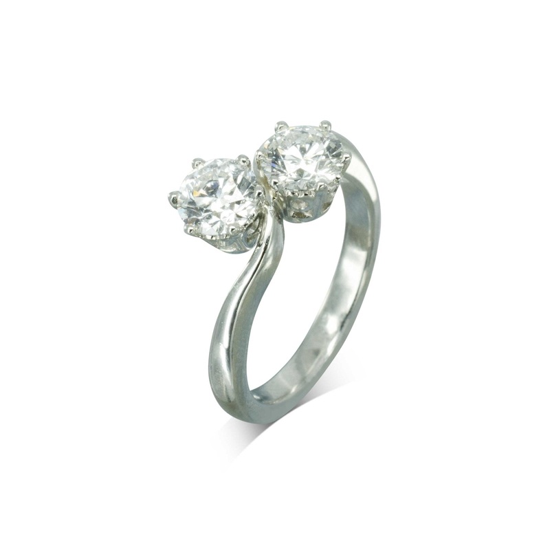 Platinum Diamond Ring with Offset Wave