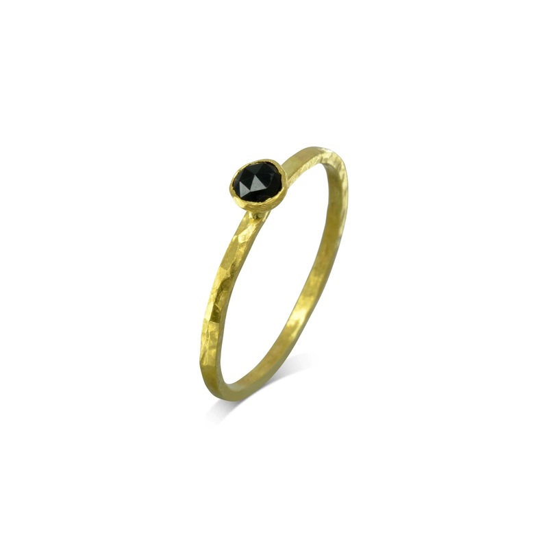 Rough Cut Gold Black Spinel Stacking Ring