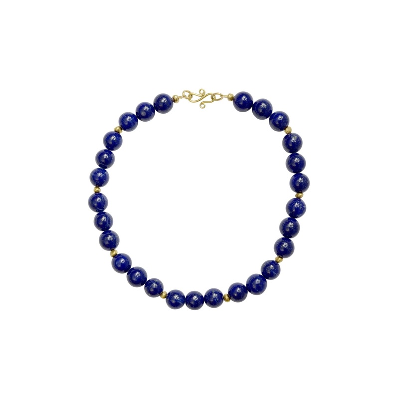 Round Lapis Lazuli and Solid 9ct Gold Nugget Necklace