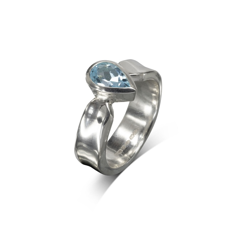 Side Hammered Pear Shaped Gemstone Ring