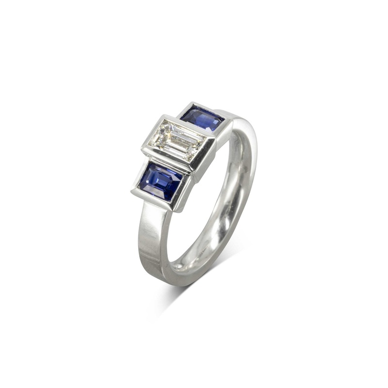 Trilogy Deco Sapphire Diamond Ring