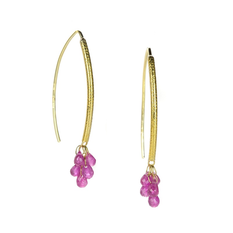 18k Navette Earrings with Ruby Briolette Drops