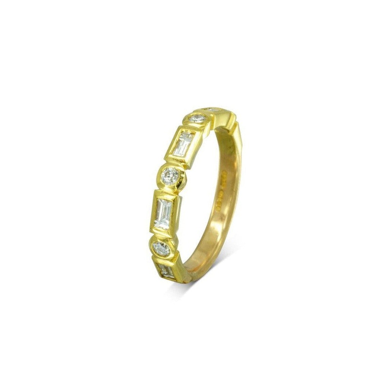 Alternating Baguette and Round Diamond Half Eternity Ring