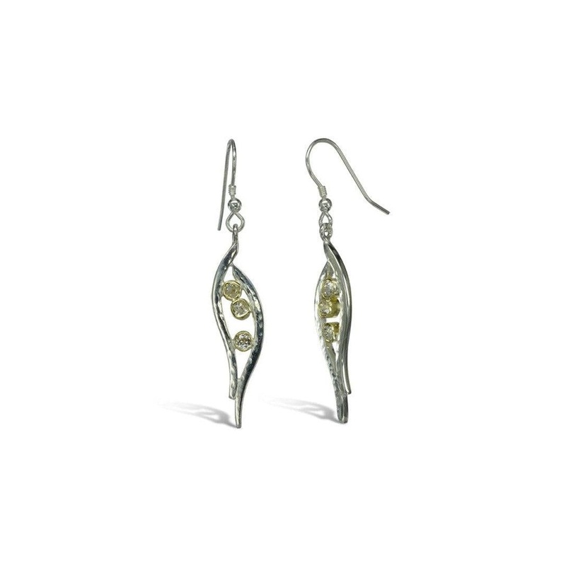 Forged Two Colour Gold Diamond Drop Earrings