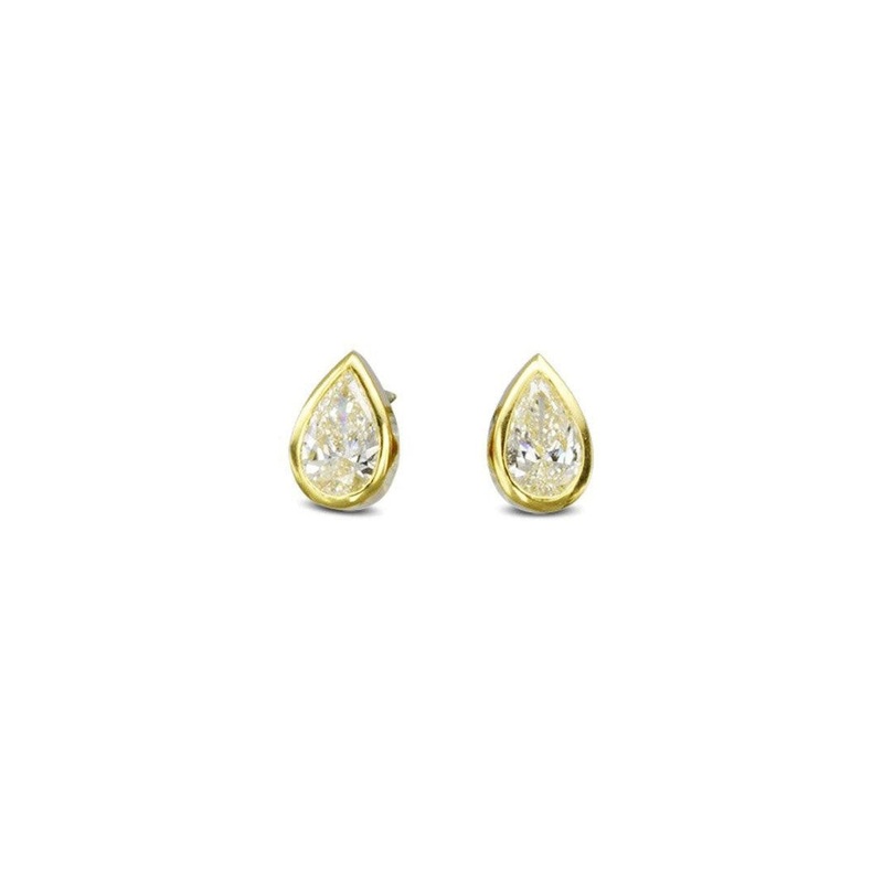 Pear Shaped Yellow Gold Diamond Stud Earrings
