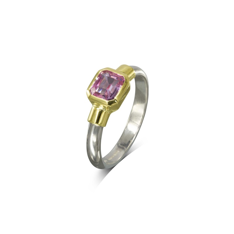 Shoulder Mixed Metal Pink Sapphire Ring