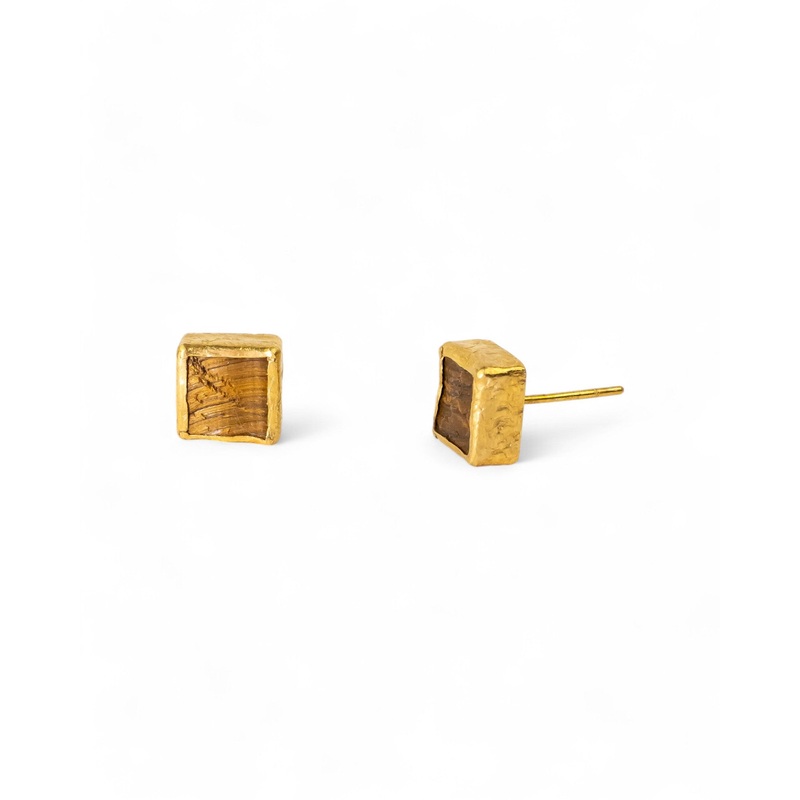 Tiger’s Eye Square Stud Earrings