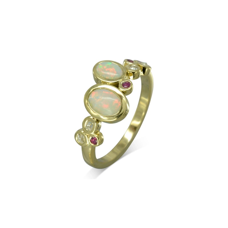 Water Bubbles Offset Opal Ring