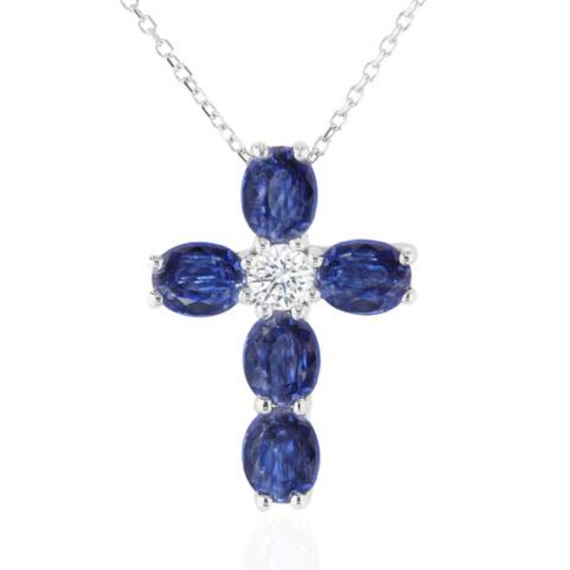 14K Sapphire Diamond Cross