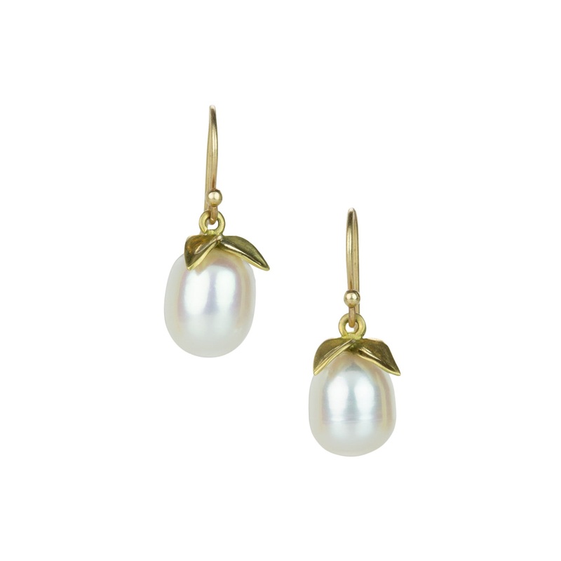 18k White Pearl Pear Earrings