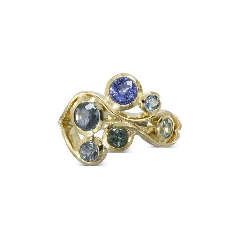 Bubbles Organic Sapphire and Aquamarine Ring
