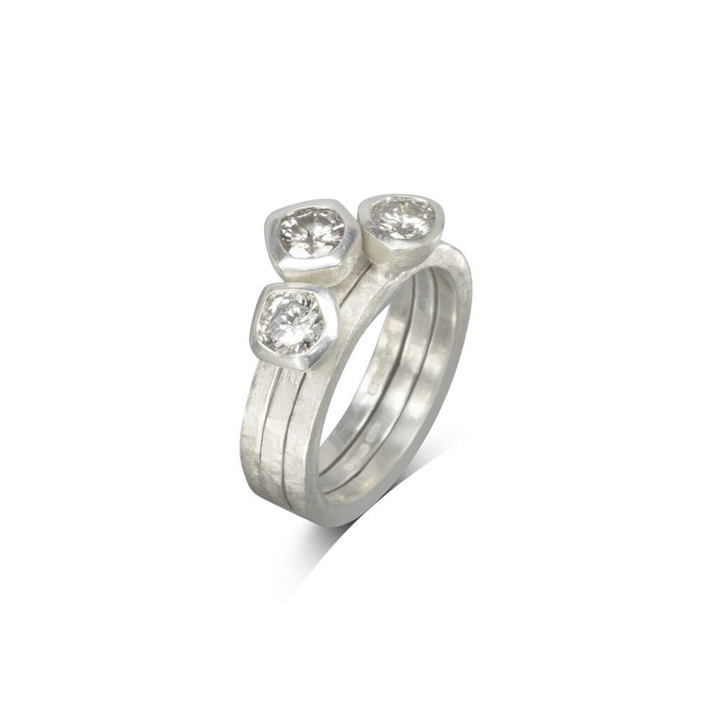 Carved Platinum Diamond Stacking Ring Set