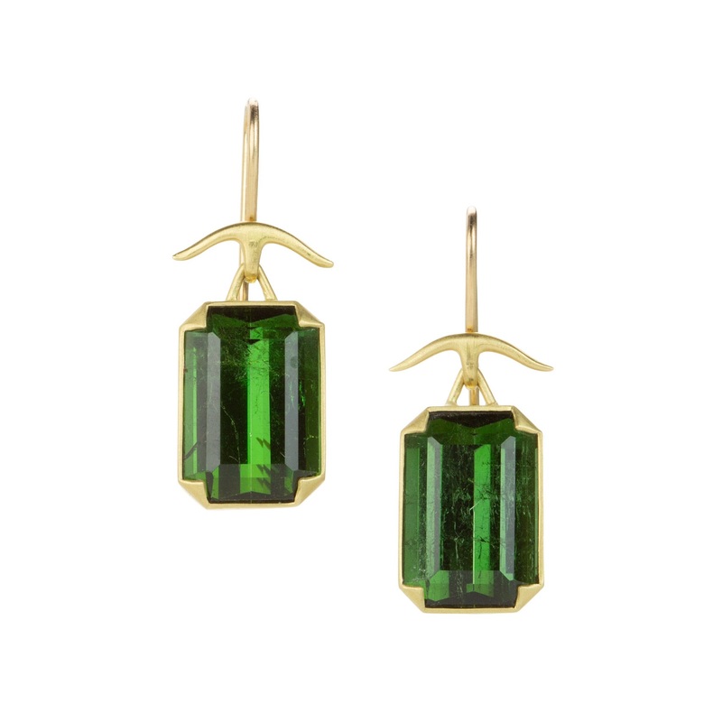 Emerald Cut Green Tourmaline Earrings