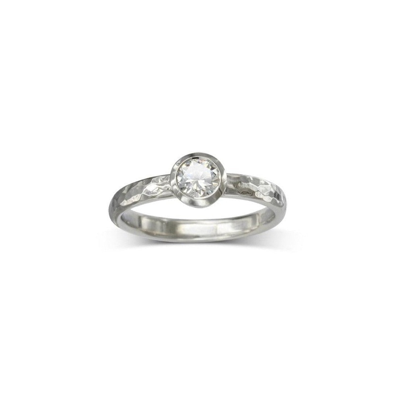 Hammered Round Brilliant Cut Diamond Platinum Ring