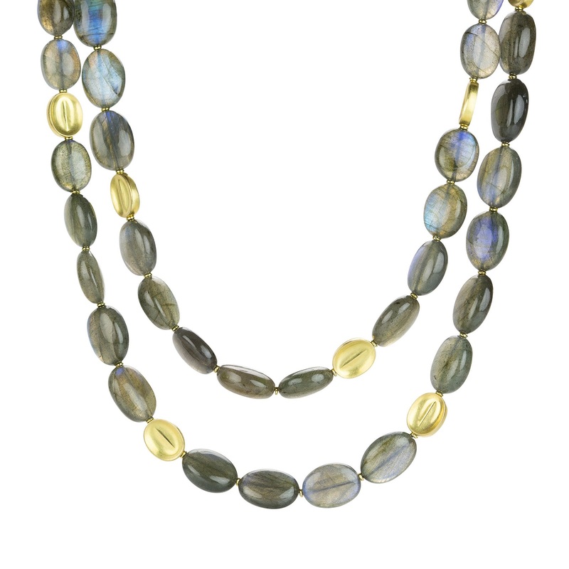 Long Oval Shaped Labradorite Beaded Necklace
