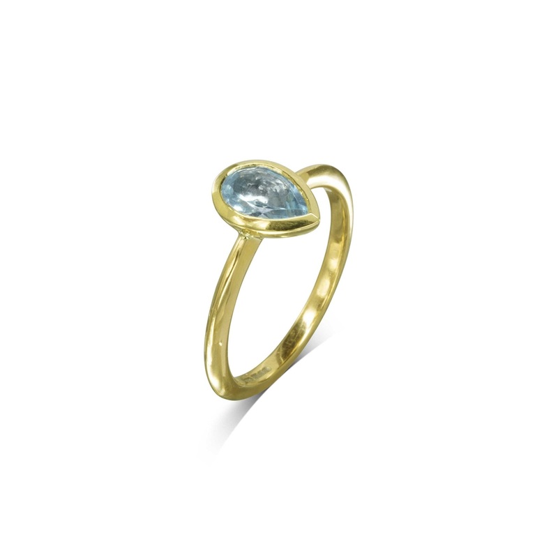 Pear Aquamarine Yellow Gold Solitaire Ring