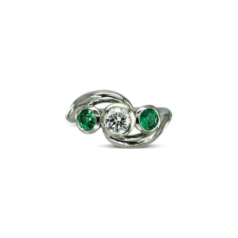 Spiky Emerald and Diamond Trilogy Ring