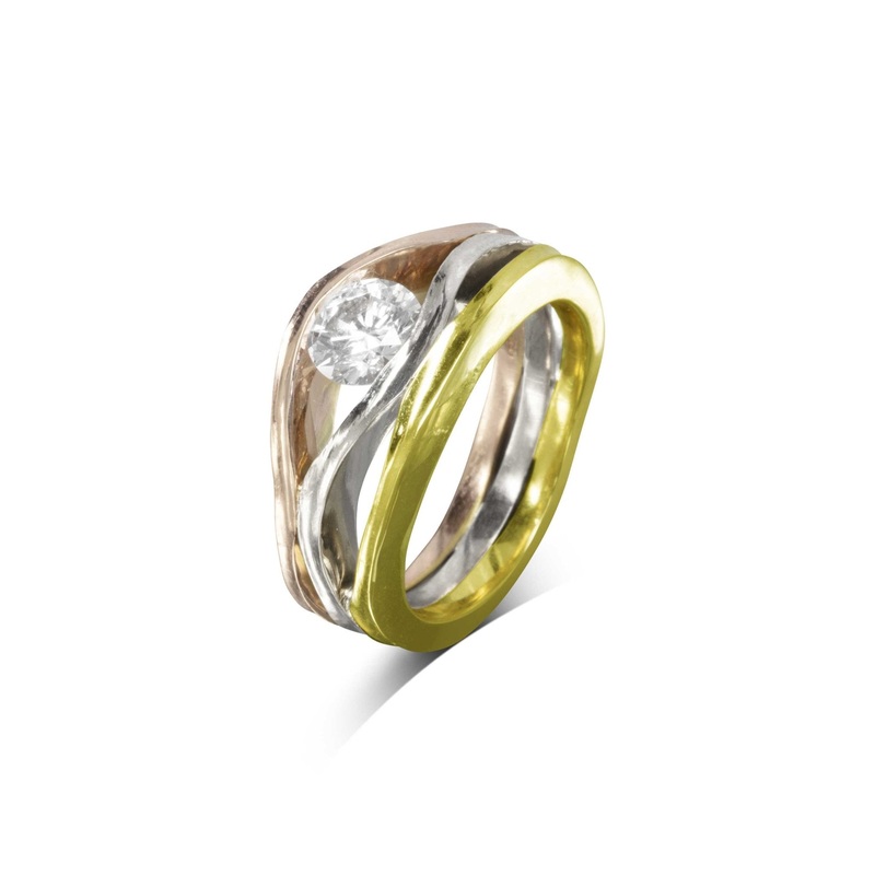 Three Colour Gold Diamond Trap Ring