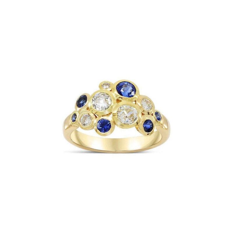 Water Bubbles Yellow Gold Sapphire and Diamond Ring