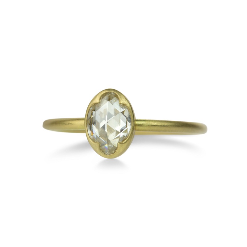 18k Oval Rose Cut White Diamond Ring