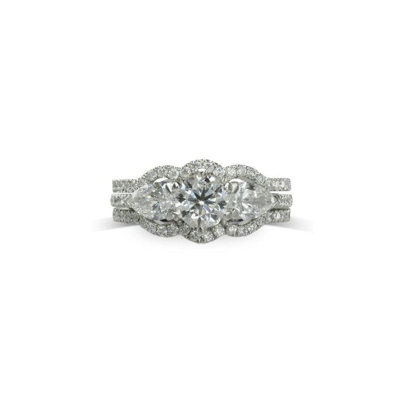 Claw Set Round Brilliant and Pear Shaped Diamond Trilogy Ring Set