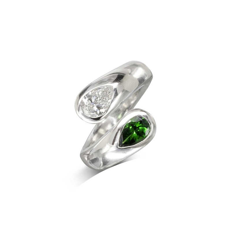 Moi et Toi Tsavorite and Diamond Platinum Ring